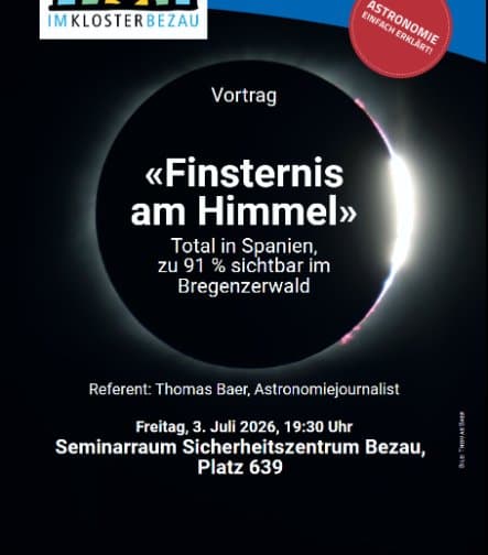 Finsternis am Himmel: "Totale in Spanien, sichtbar im Bregenzerwald"